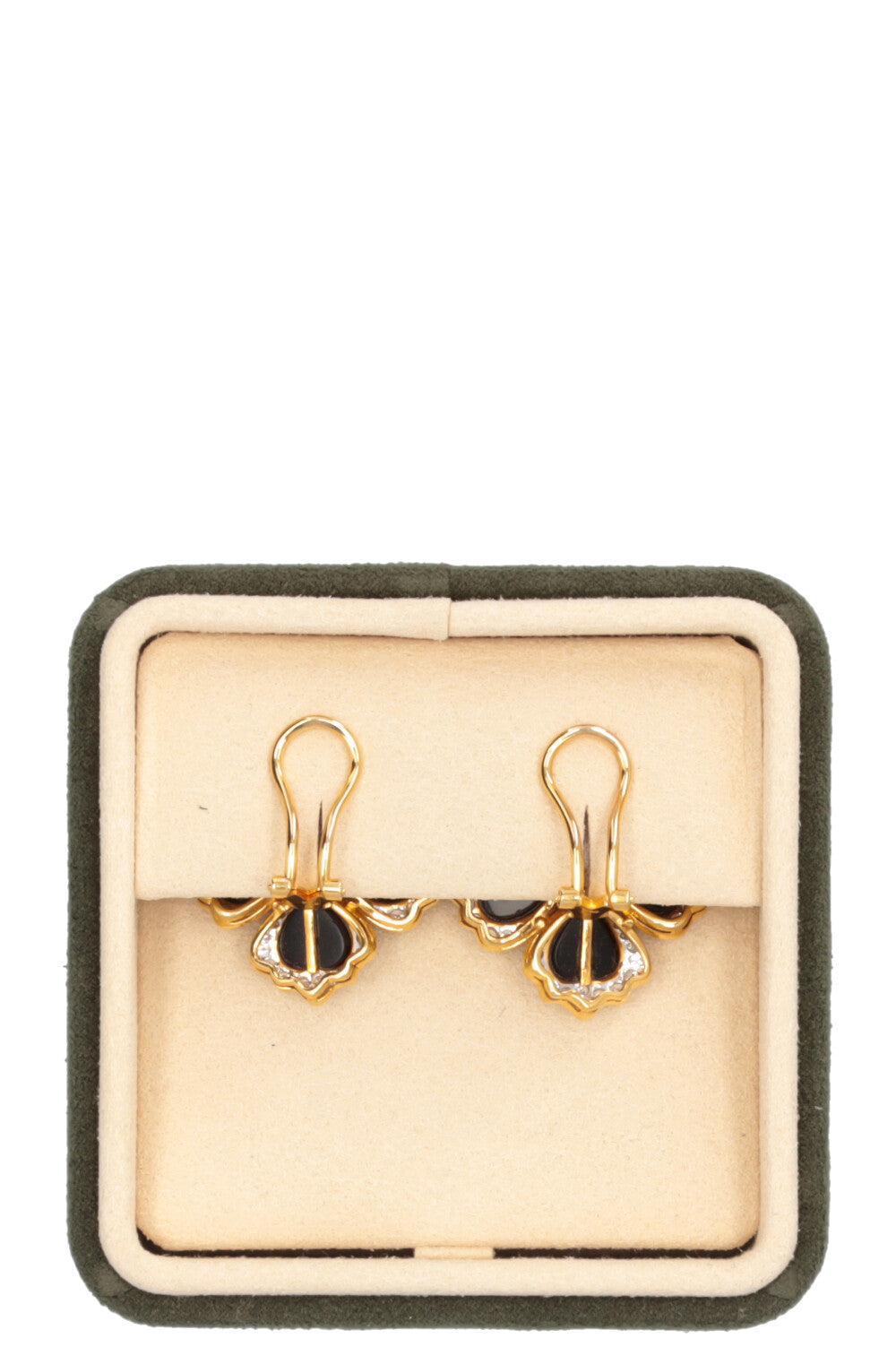 VINTAGE JEWELRY Flower Diamond Onxy Earrings Gold