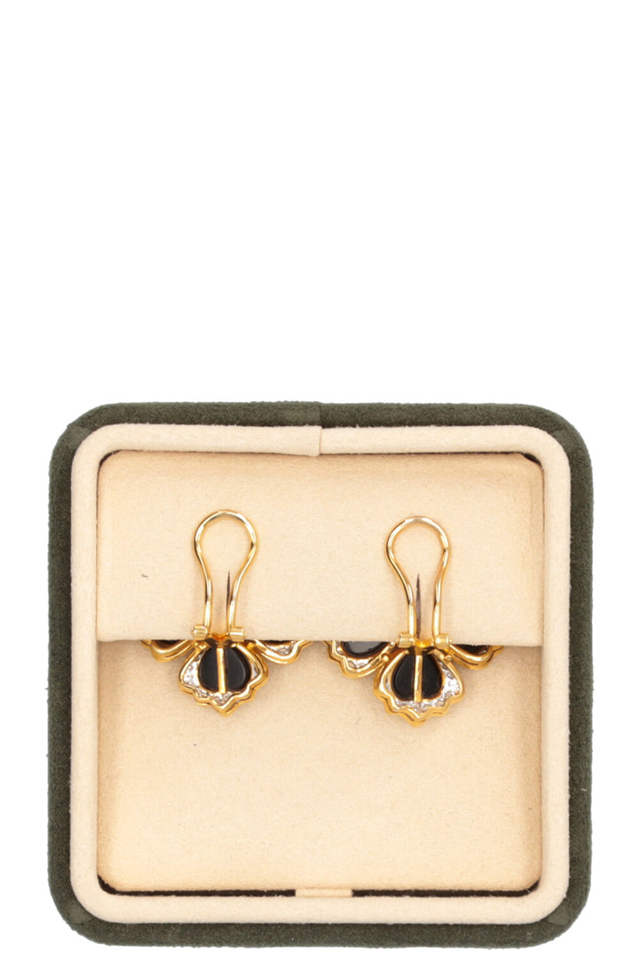 VINTAGE JEWELRY Flower Diamond Onxy Earrings Gold