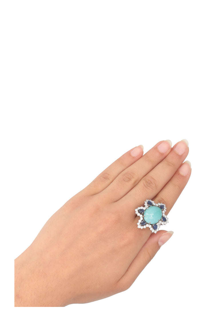 VINTAGE JEWELRY Flower Diamond Saphire Ring White Gold