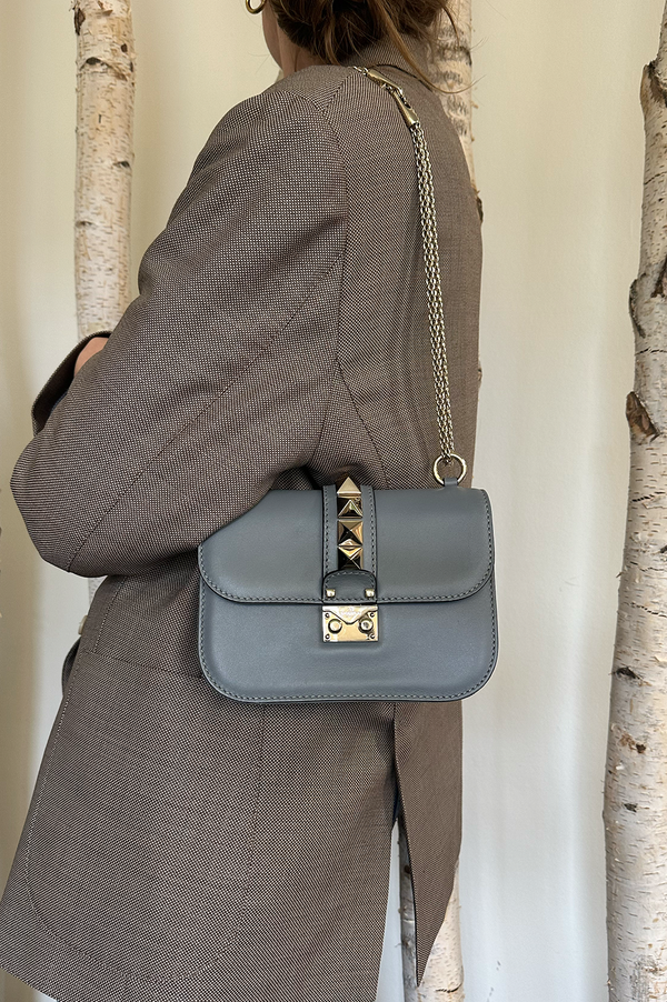 VALENTINO Small Glamlock Bag Leather Grey