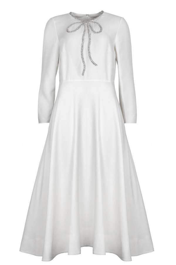 VALENTINO Crystal Bow Dress Ivory