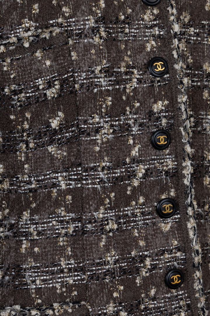 CHANEL 1994 Tweed Jacket Brown Gold