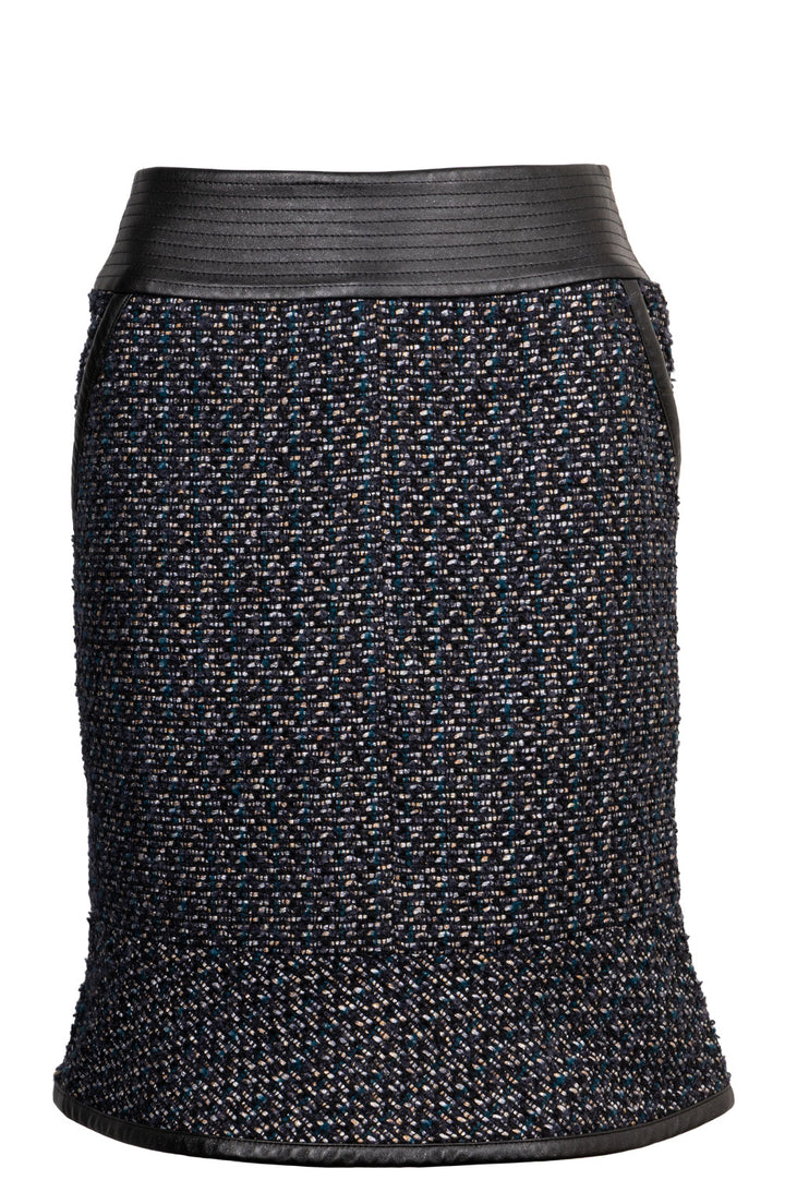 CHANEL 2002 Tweed Leather Detail Two Piece Black Blue