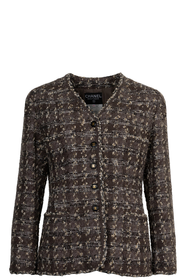 CHANEL 1994 Tweed Jacket Brown Gold