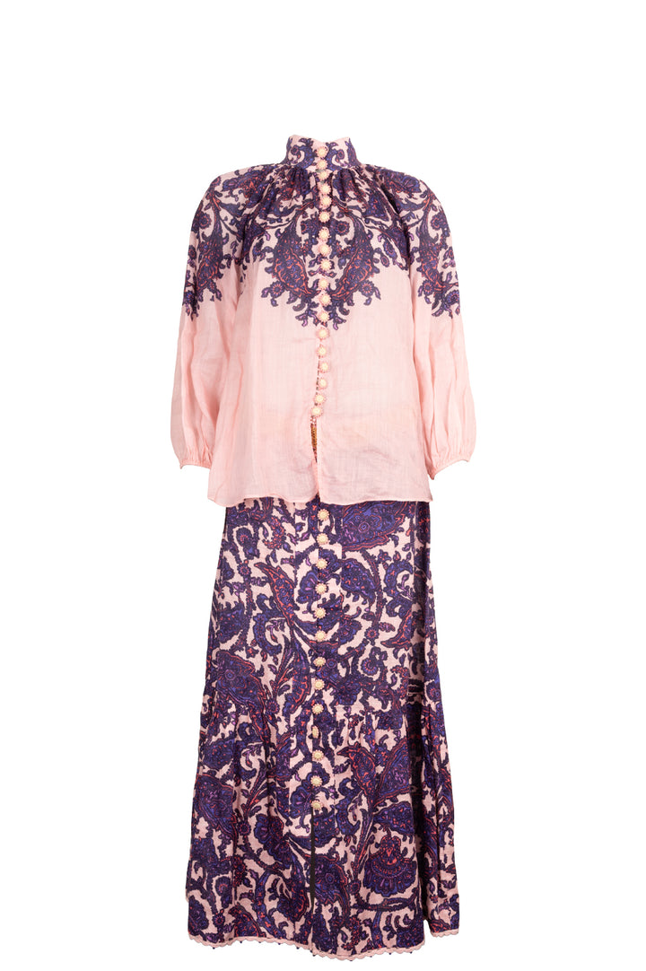 ZIMMERMANN Belted Two Piece Linen Paisley Pink Purple