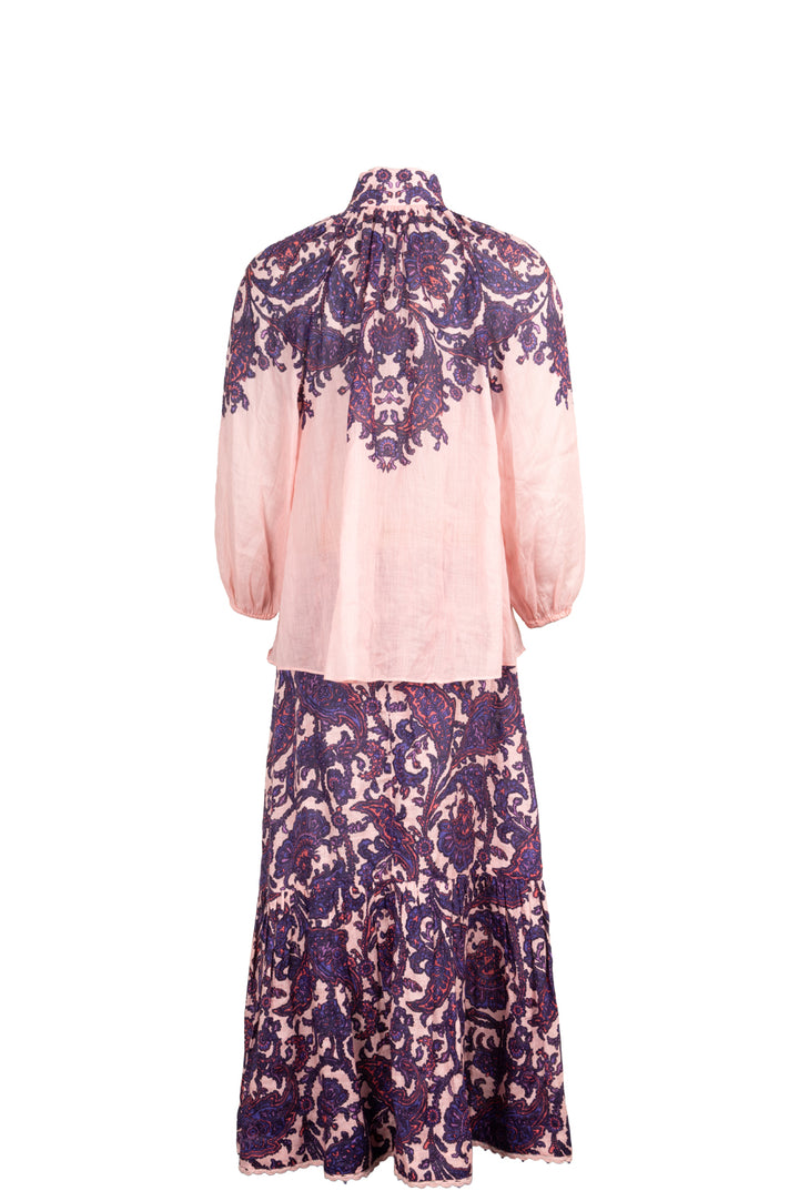 ZIMMERMANN Belted Two Piece Linen Paisley Pink Purple