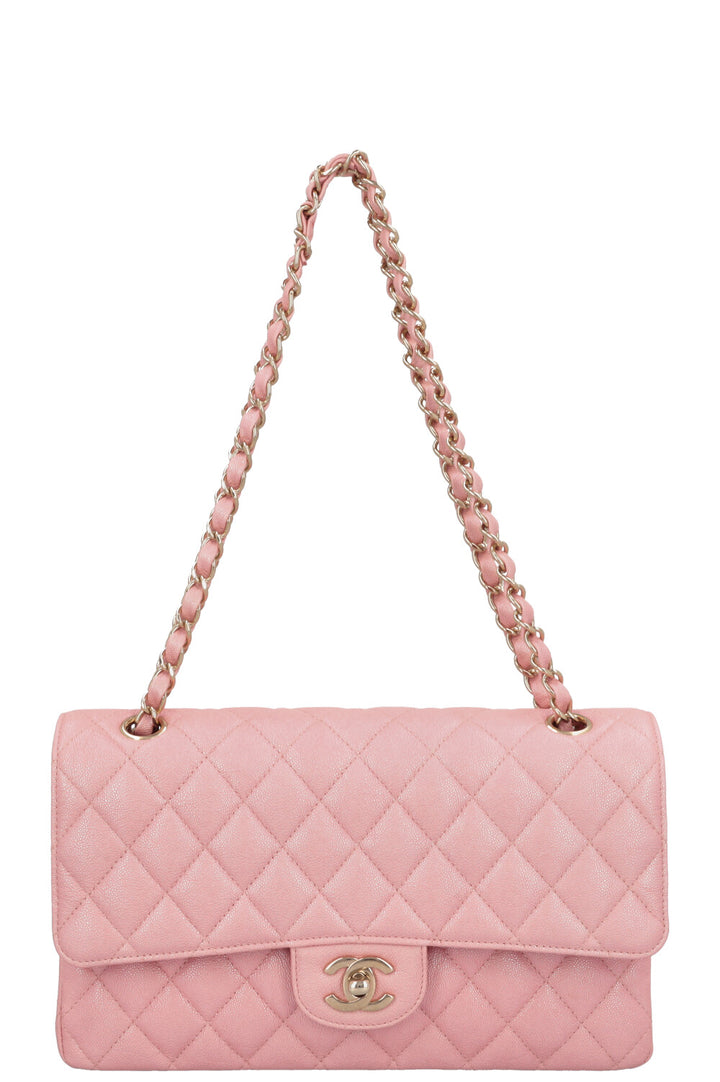 CHANEL 2019 Classic Double Flap Medium Iridescent Pink Caviar