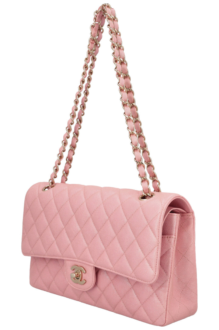 CHANEL 2019 Classic Double Flap Medium Iridescent Pink Caviar