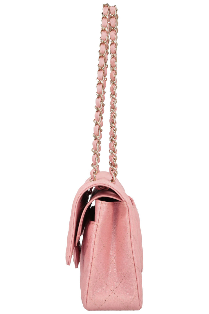 CHANEL 2019 Classic Double Flap Medium Iridescent Pink Caviar