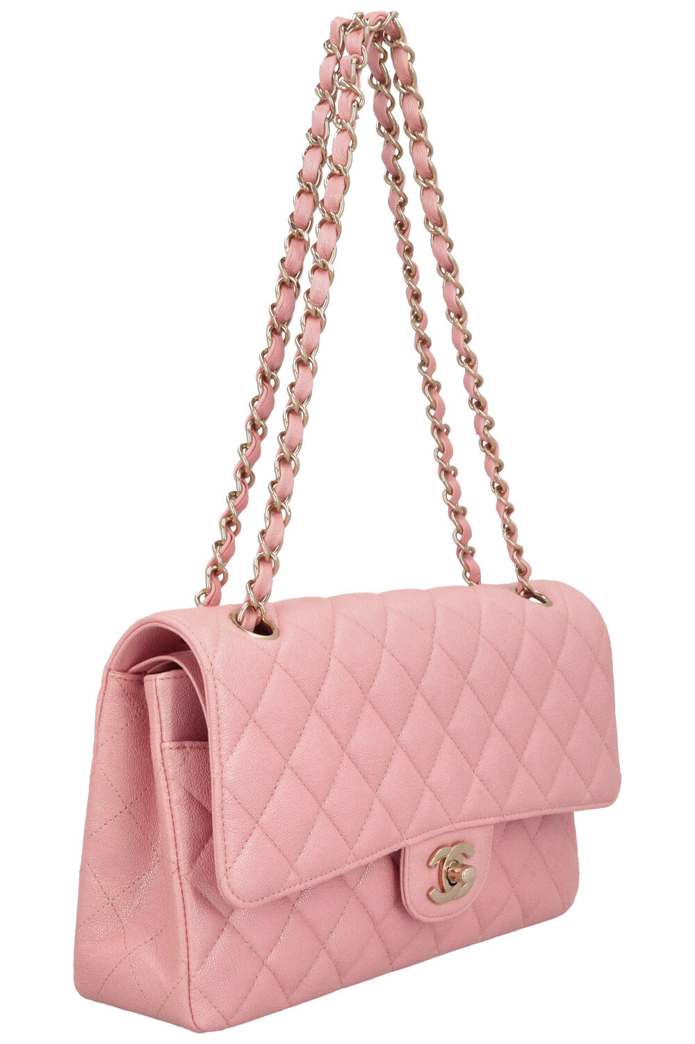 CHANEL 2019 Classic Double Flap Medium Iridescent Pink Caviar