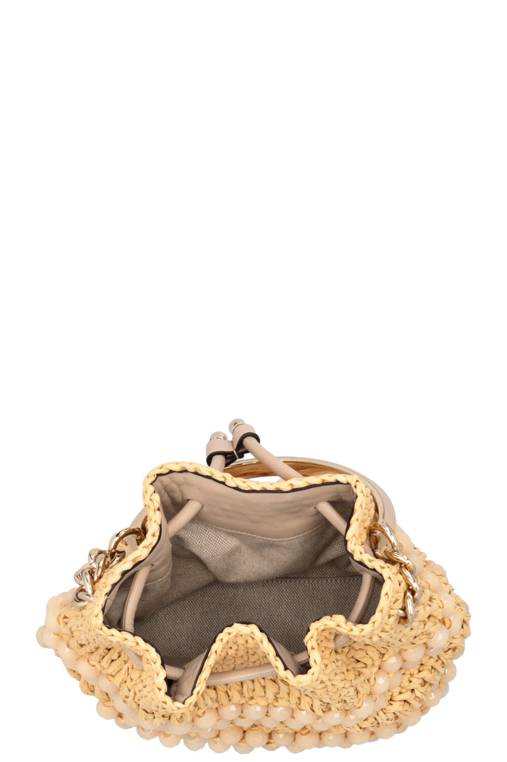 Sac seau JIMMY CHOO Petit Bon Bon en raphia beige