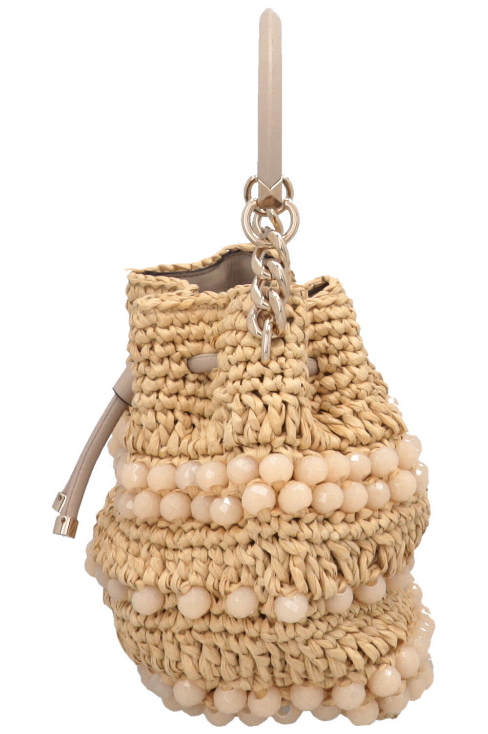 Sac seau JIMMY CHOO Petit Bon Bon en raphia beige