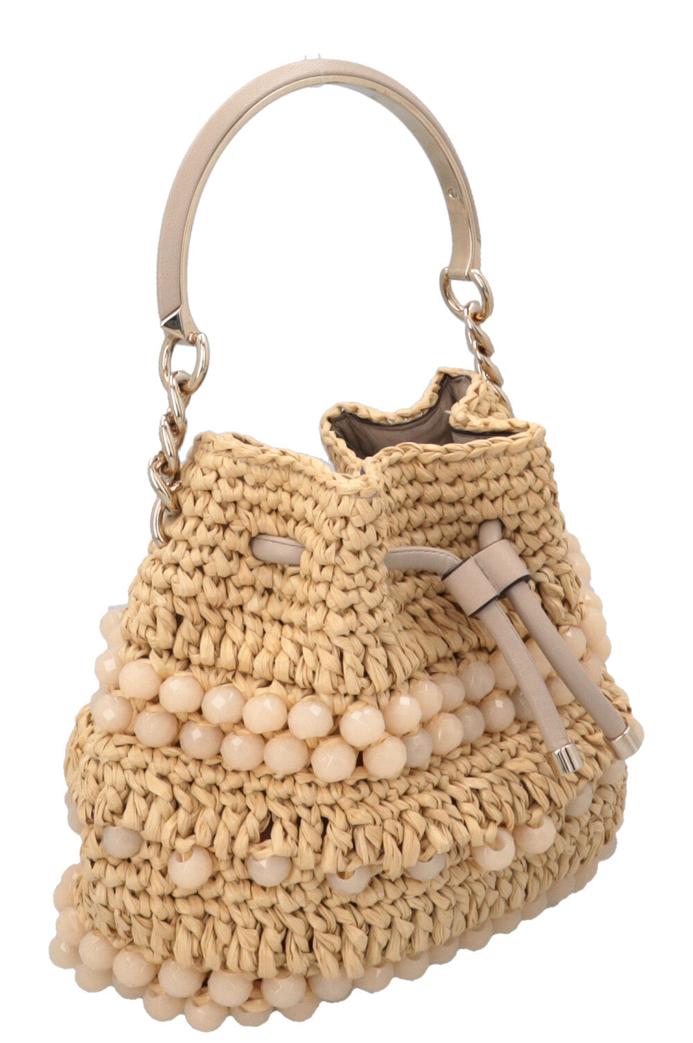 Sac seau JIMMY CHOO Petit Bon Bon en raphia beige
