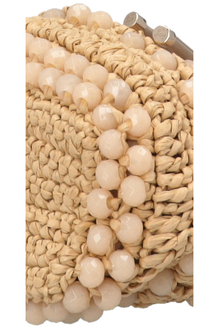 Sac seau JIMMY CHOO Petit Bon Bon en raphia beige
