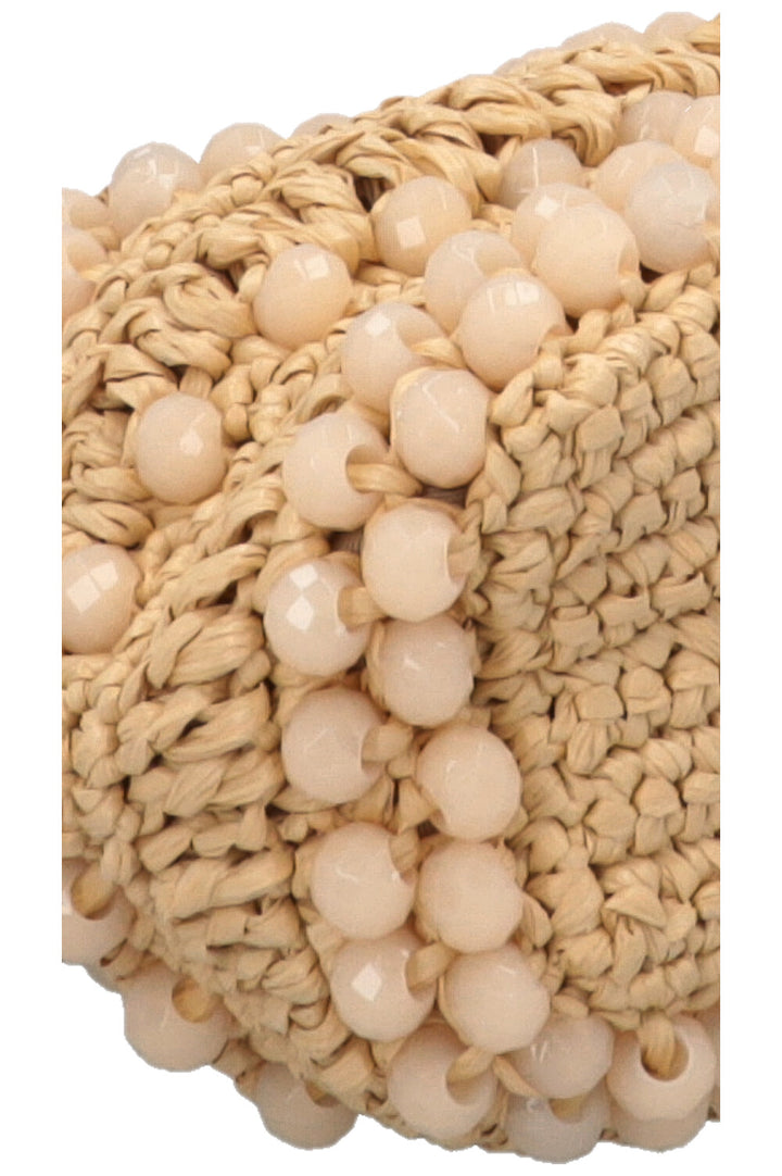 Sac seau JIMMY CHOO Petit Bon Bon en raphia beige