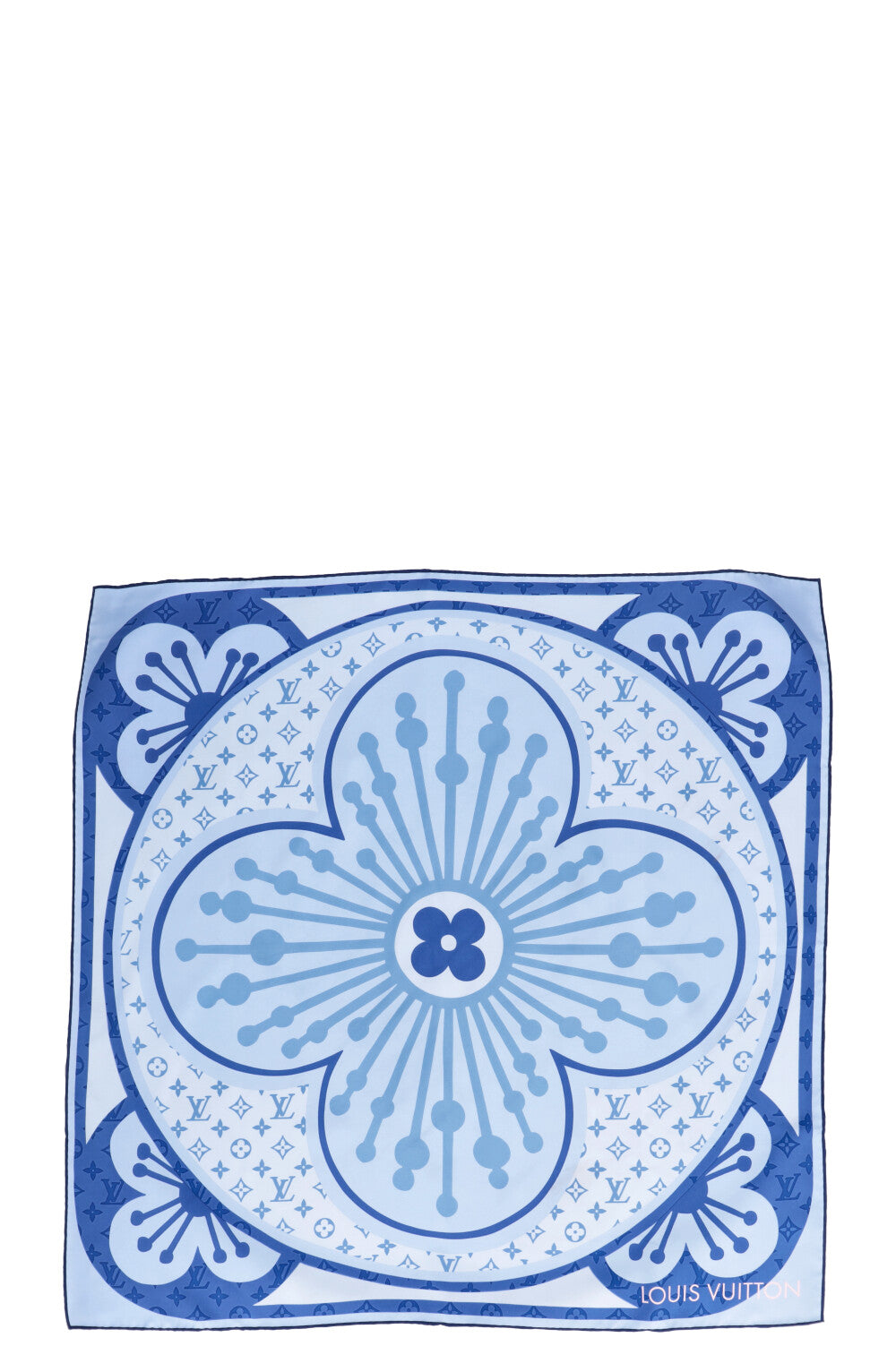 LOUIS VUITTON Blossom 90 Scarf Silk Blue