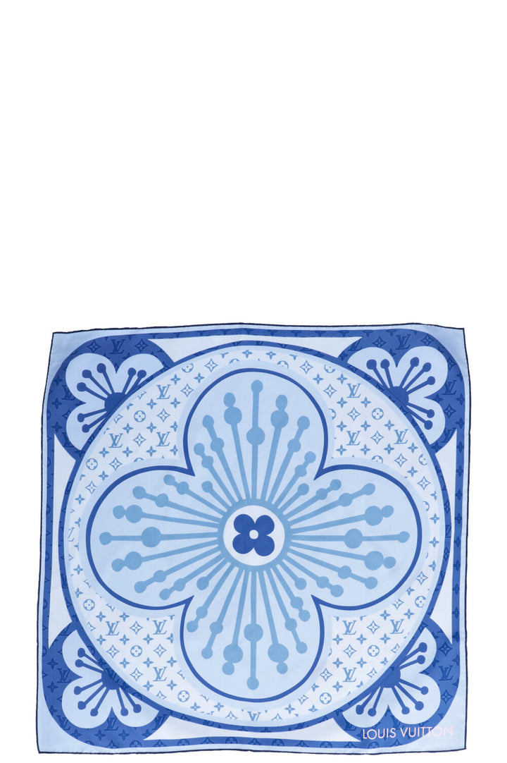 LOUIS VUITTON Blossom 90 Scarf Silk Blue