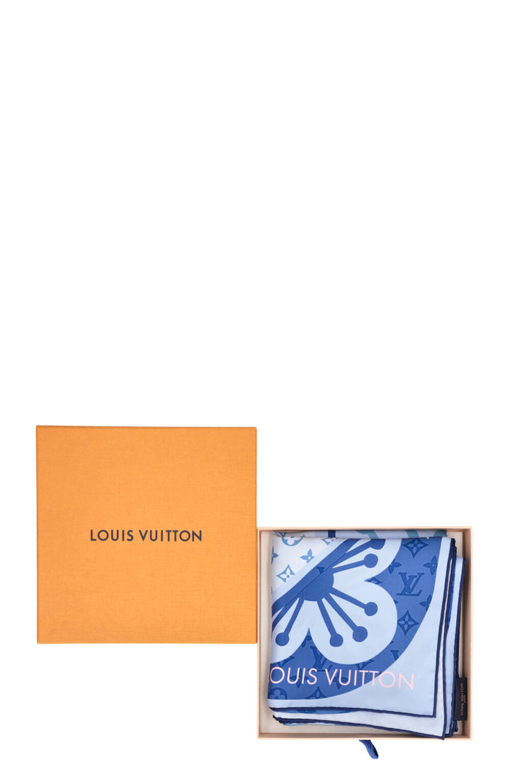 LOUIS VUITTON Blossom 90 Scarf Silk Blue