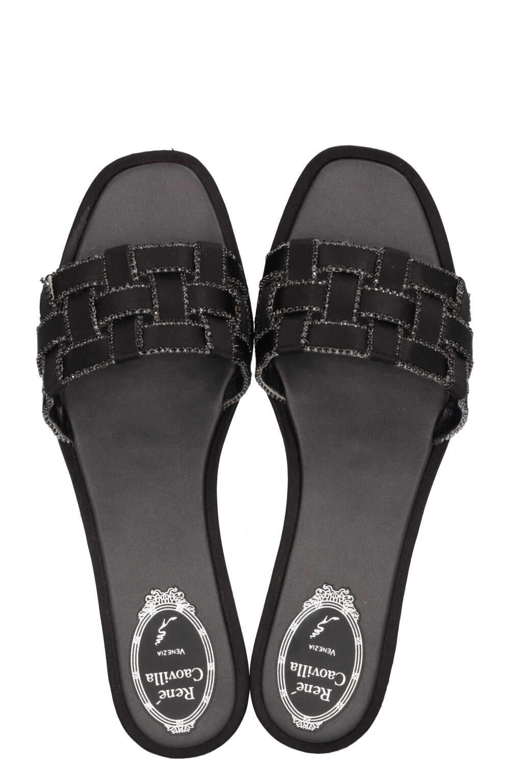 RENE CAOVILLA Juliette Woven Crystal Flats Black