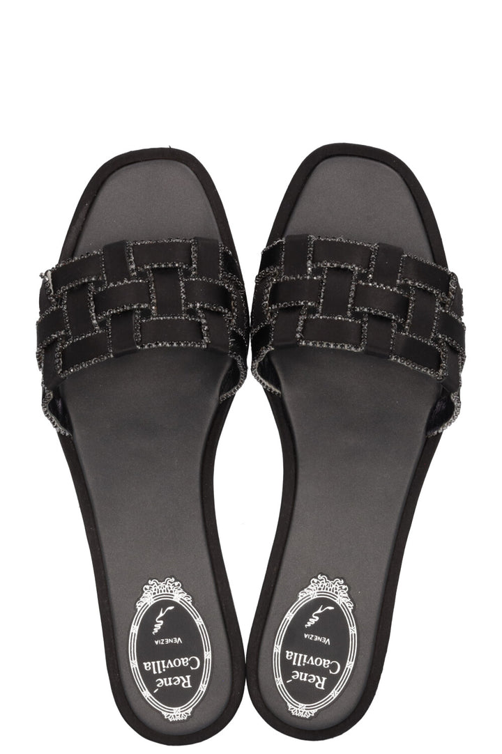RENE CAOVILLA Juliette Woven Crystal Flats Black