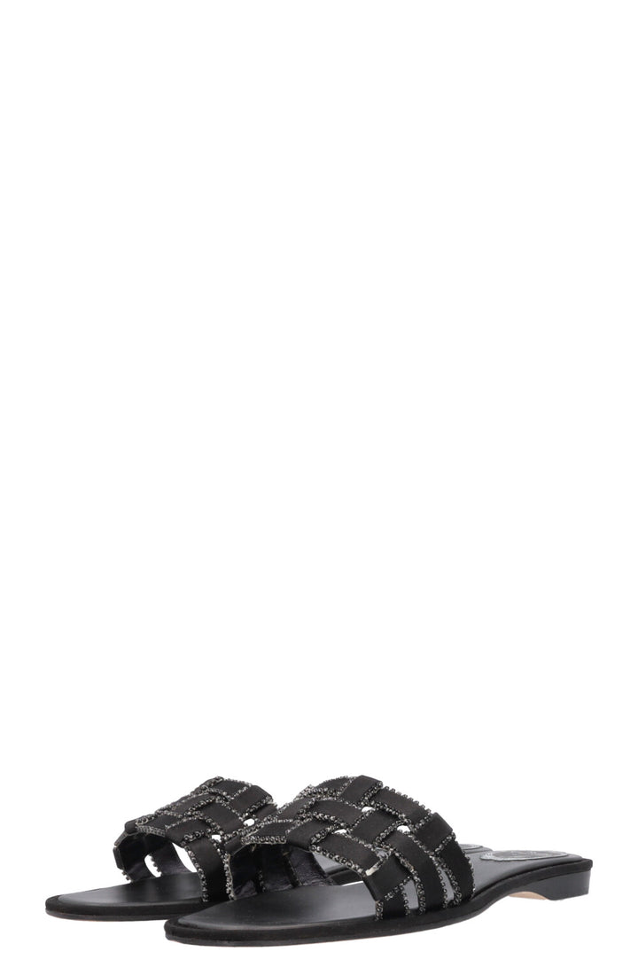 RENE CAOVILLA Juliette Woven Crystal Flats Black