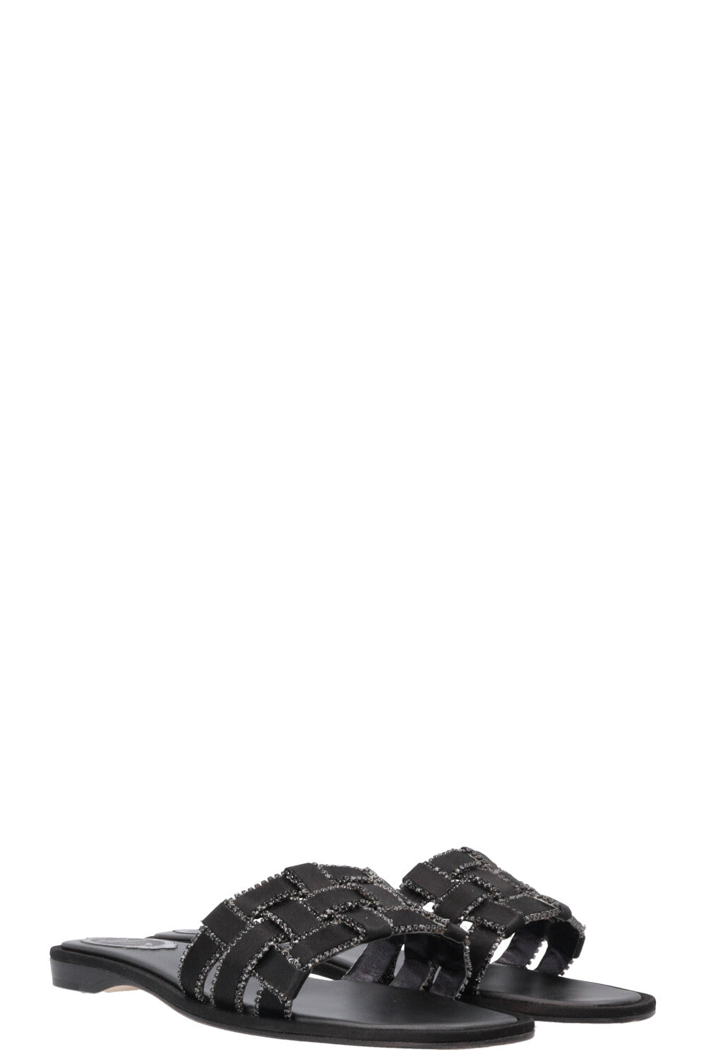 RENE CAOVILLA Juliette Woven Crystal Flats Black