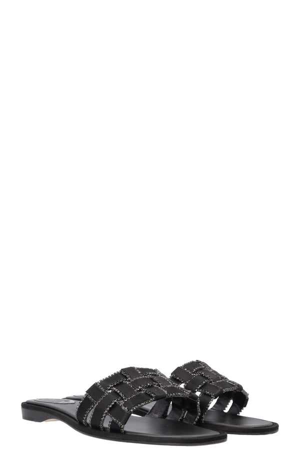 RENE CAOVILLA Juliette Woven Crystal Flats Black