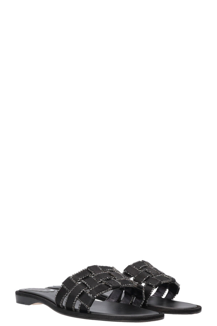 RENE CAOVILLA Juliette Woven Crystal Flats Black