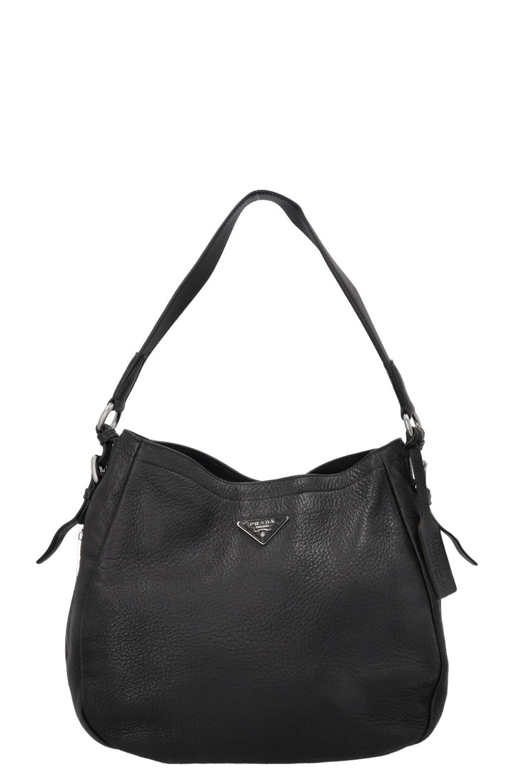 PRADA Logo Zip Hobo Bag Black