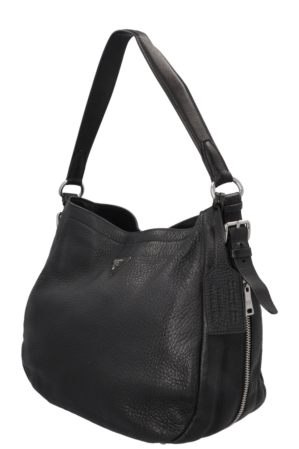 PRADA Logo Zip Hobo Bag Black