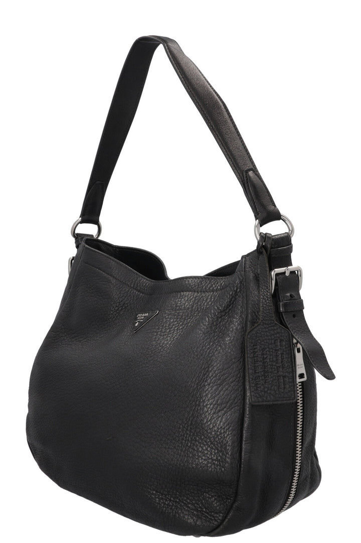 PRADA Logo Zip Hobo Bag Black