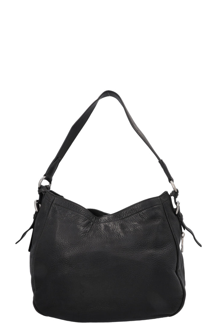 PRADA Logo Zip Hobo Bag Black