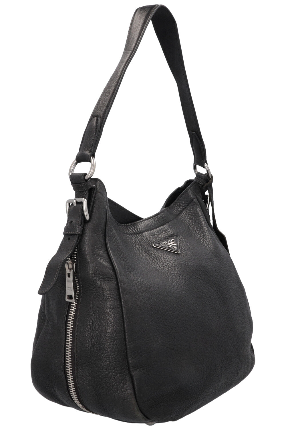 PRADA Logo Zip Hobo Bag Black