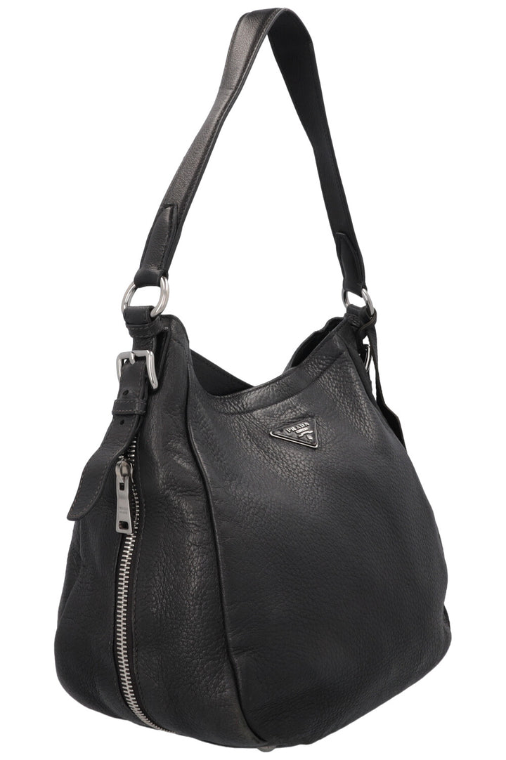 PRADA Logo Zip Hobo Bag Black
