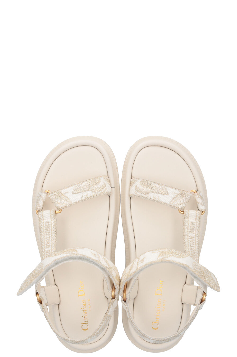 CHRISTIAN DIOR Toile De Jouy D-Wave Flats White Gold