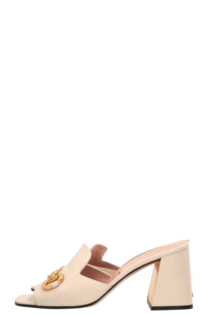 GUCCI Horsebit Mules Leather Ivory