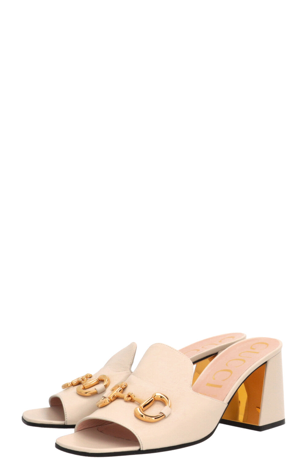GUCCI Horsebit Mules Leather Ivory