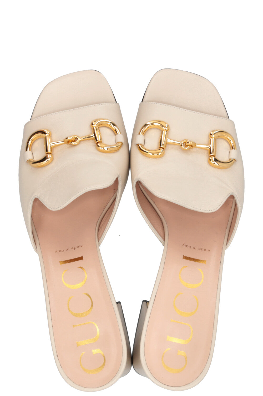 GUCCI Horsebit Mules Leather Ivory