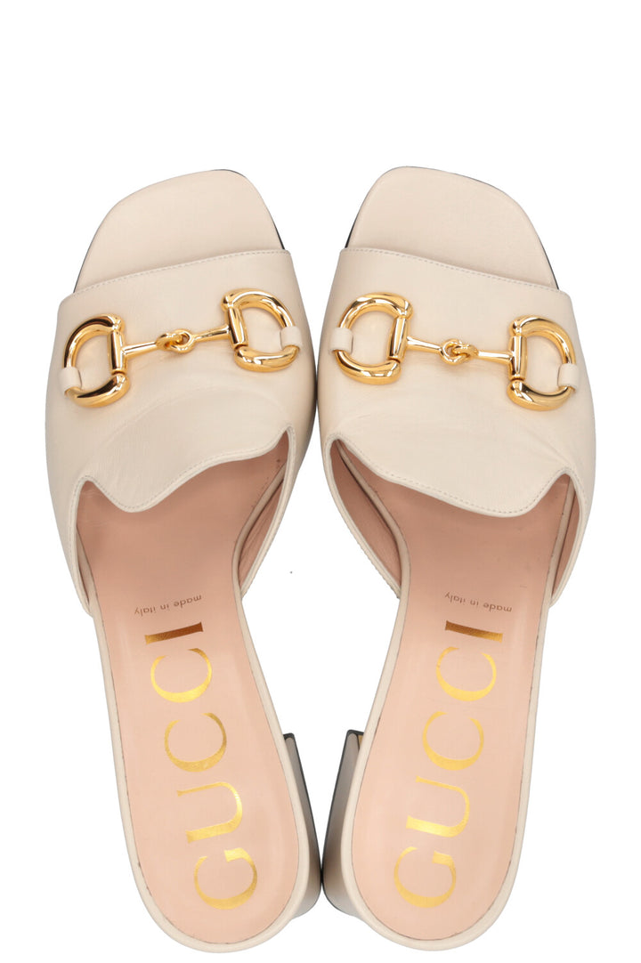 GUCCI Horsebit Mules Leather Ivory