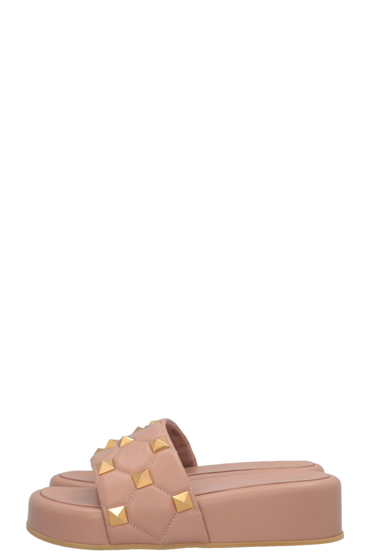 VALENTINO Rockstud Plateau Slides Leather Nude