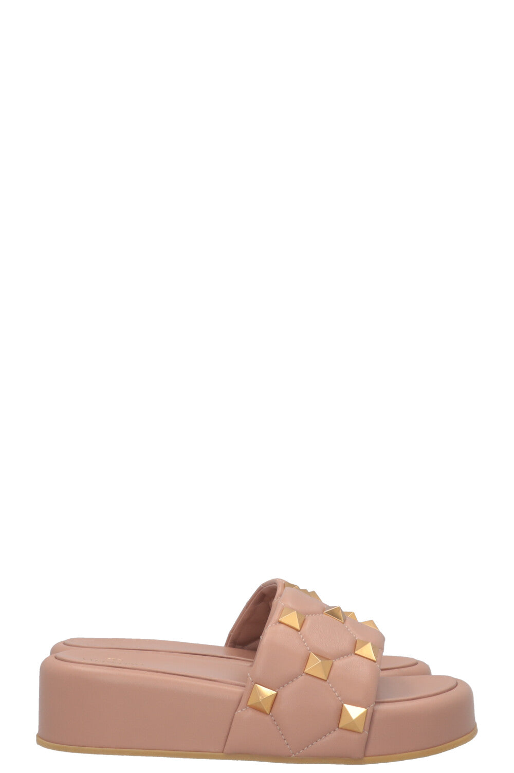 VALENTINO Rockstud Plateau Slides Leather Nude