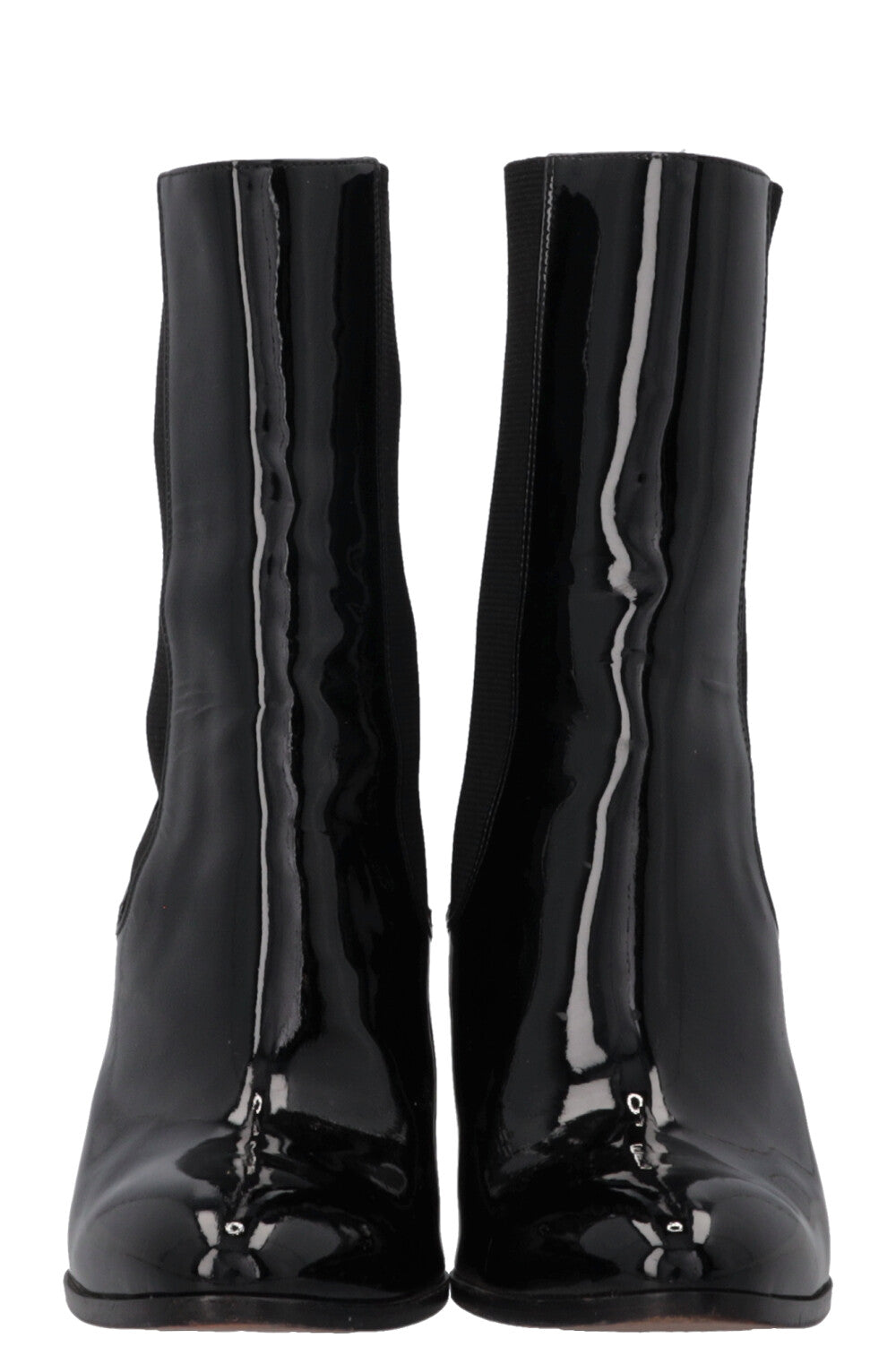 CHANEL CC Ankle Boots Patent Black
