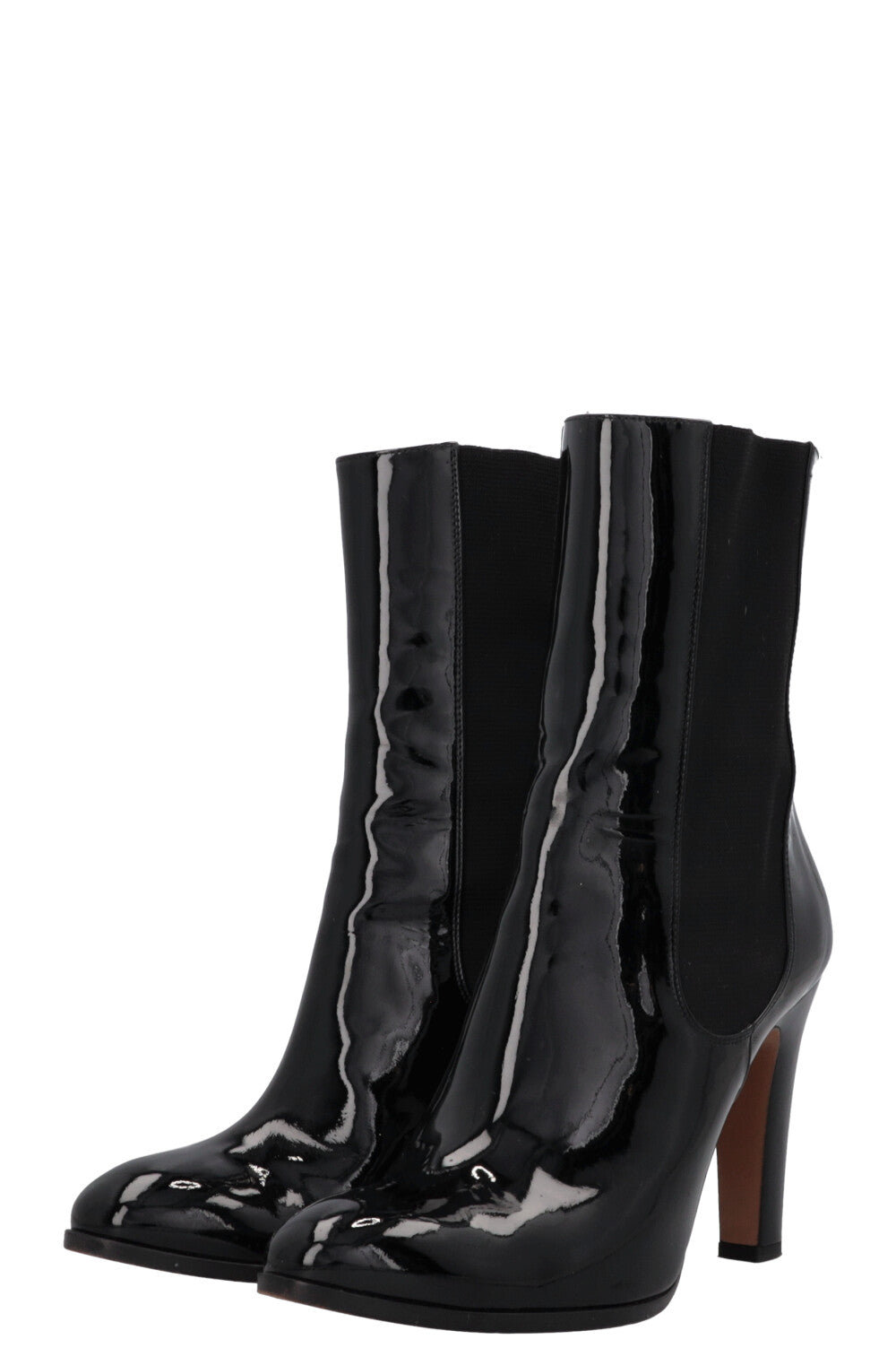 CHANEL CC Ankle Boots Patent Black