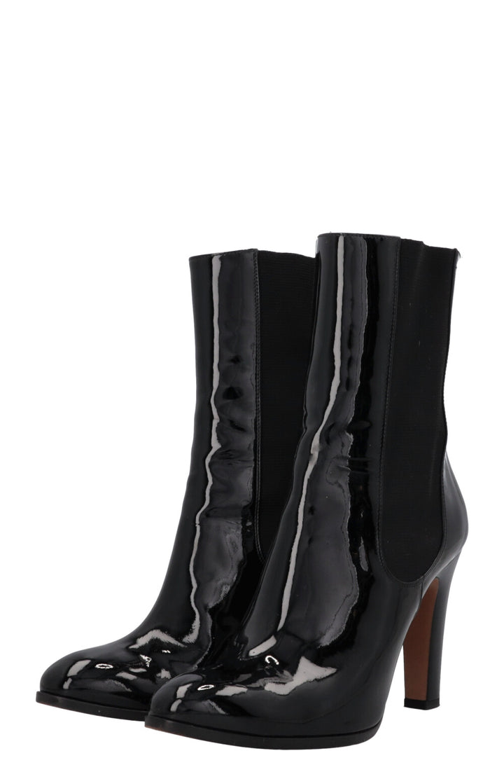 CHANEL CC Ankle Boots Patent Black