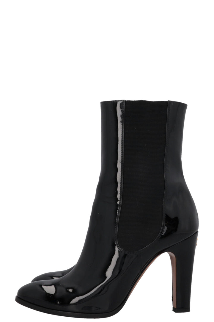 CHANEL CC Ankle Boots Patent Black