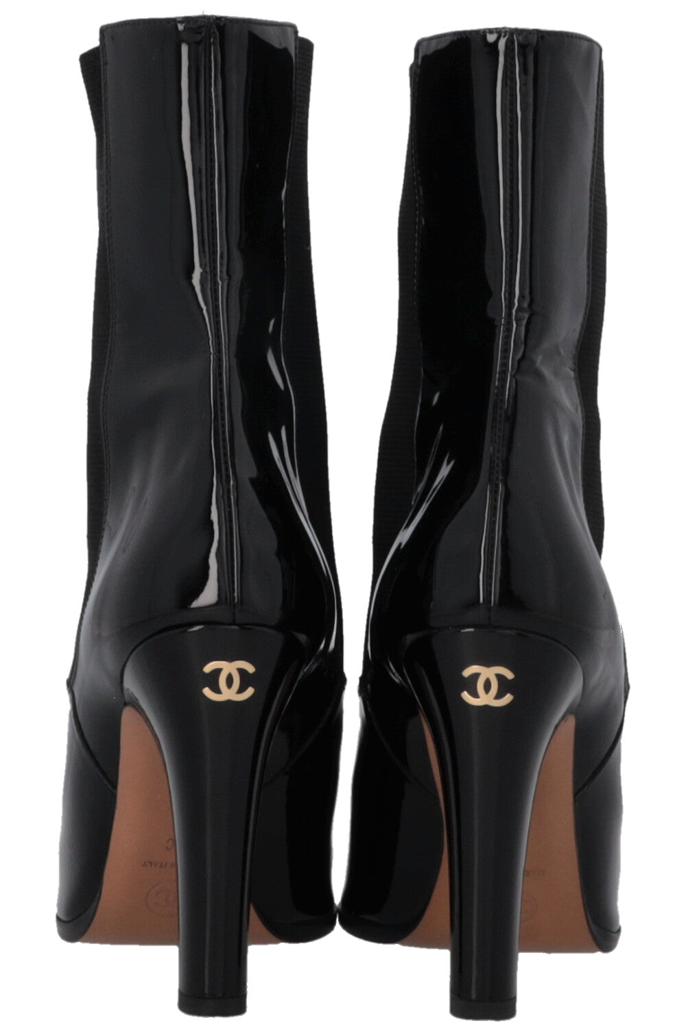 CHANEL CC Ankle Boots Patent Black