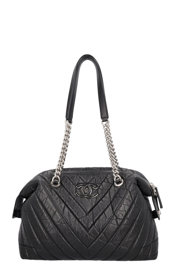 CHANEL Large Chevron Bowling Bag Black