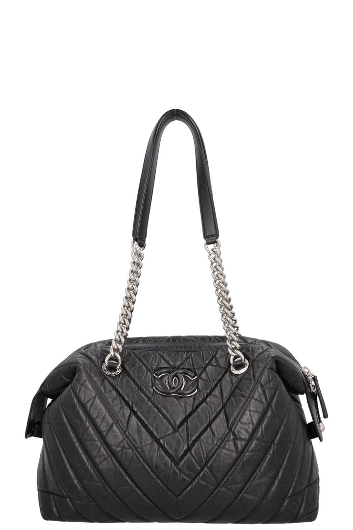 CHANEL Large Chevron Bowling Bag Black