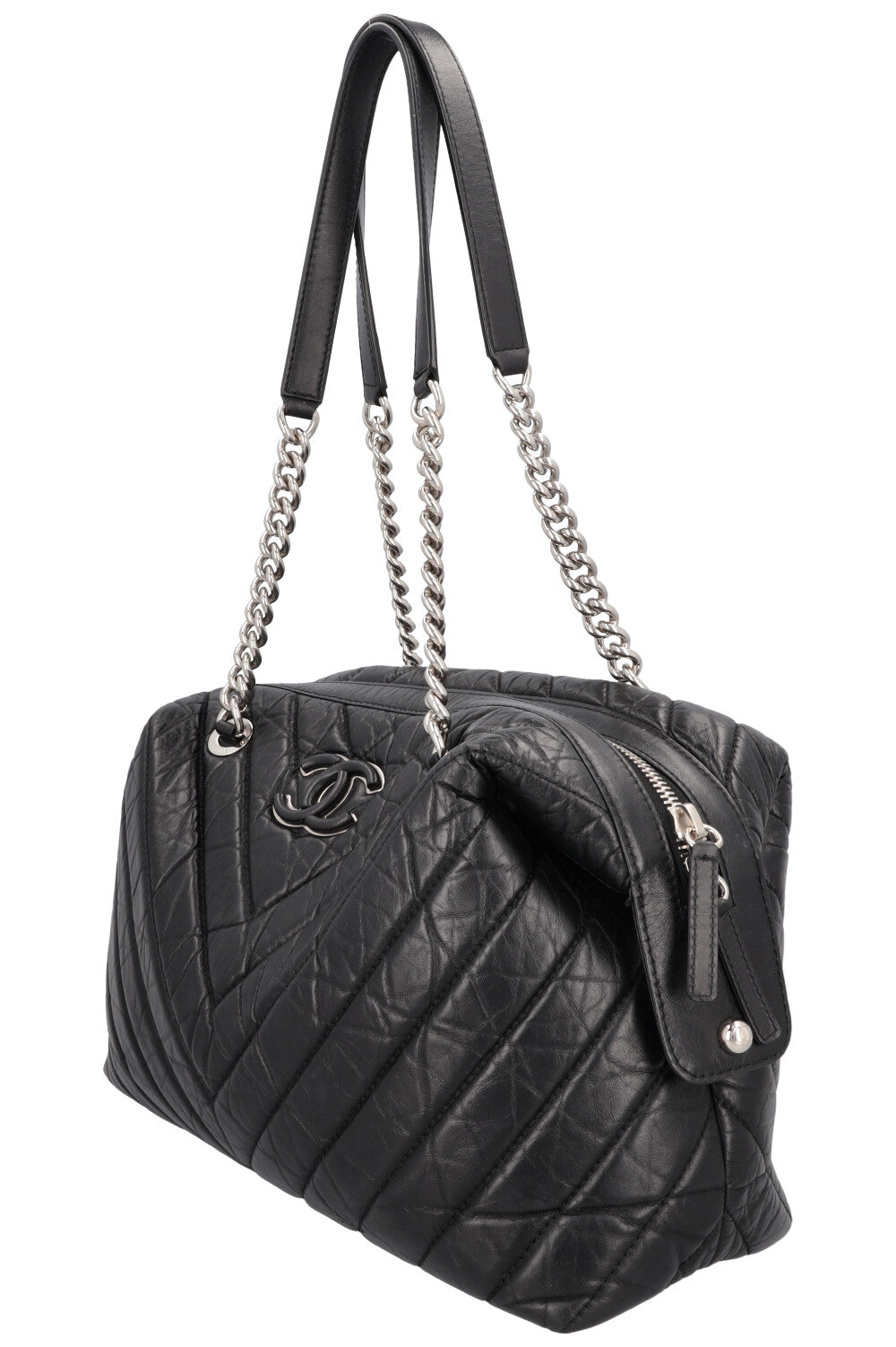 CHANEL Large Chevron Bowling Bag Black