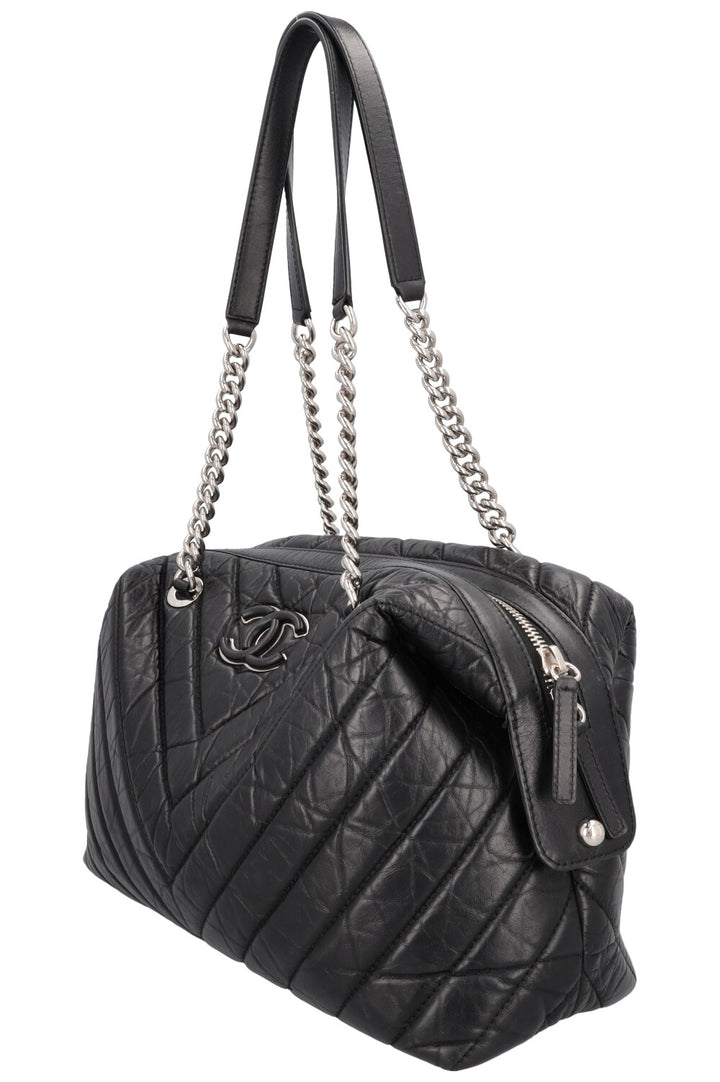 CHANEL Large Chevron Bowling Bag Black